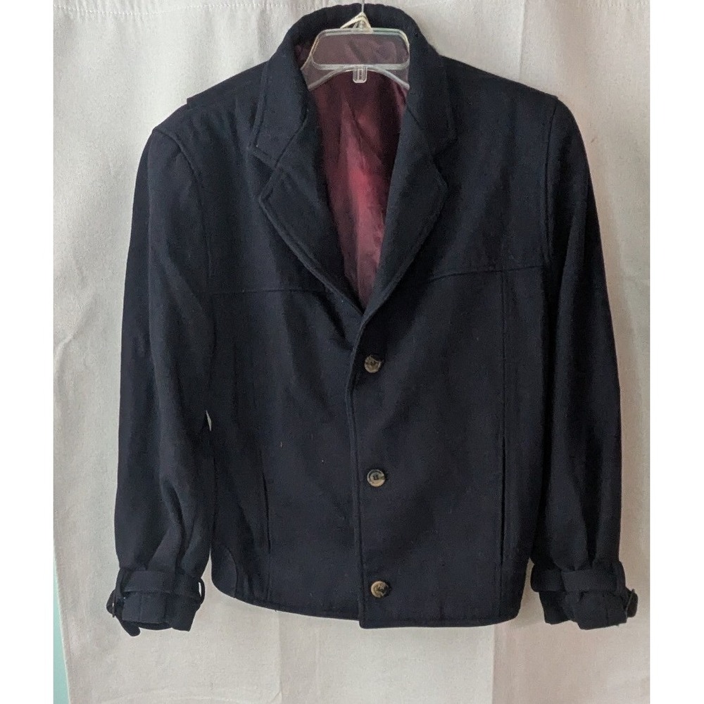 Reunion Wool Bomber Jacket Mens Medium Navy Blue Excellent Vintage 3-Button Coat